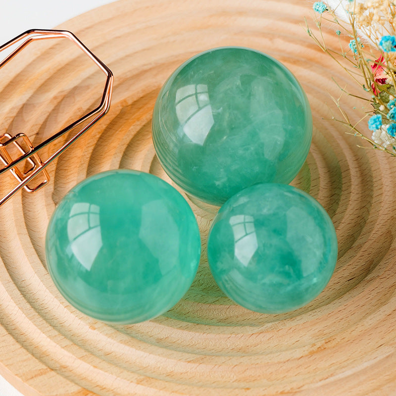 Natural Lake Water Blue Fluorite Ball Original Stone Grinding Feng Shui Ornaments