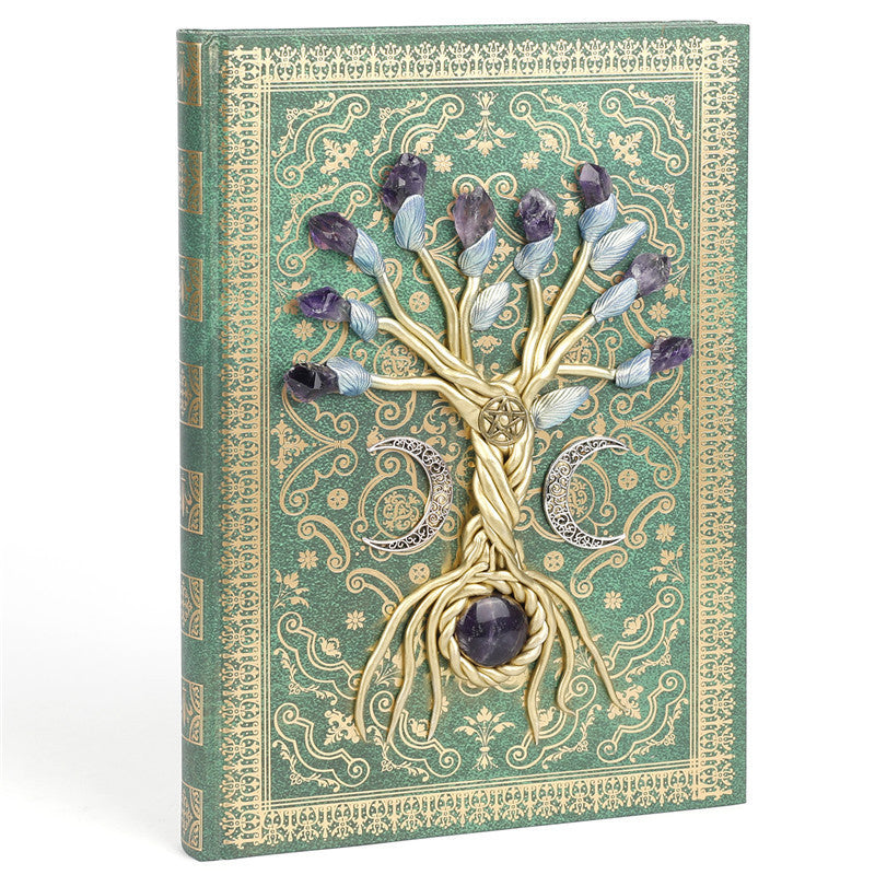 Simple Lucky Tree Pattern Personalized Creative Inlaid Natural Crystal Gem Notebook