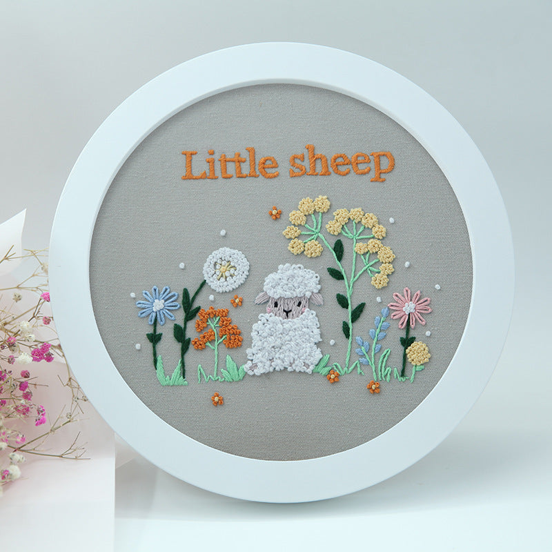 Animal embroidery wall art kit with bamboo stretch option