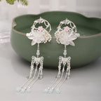 Fringed jade flower pearl hairpin Hanfu hair accessory