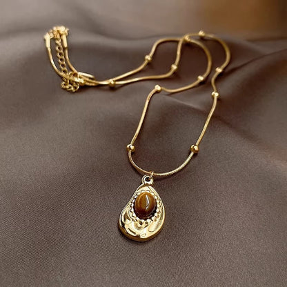 Women's Fashion Jewelry Vintage Amber Necklace Collarbone Chain