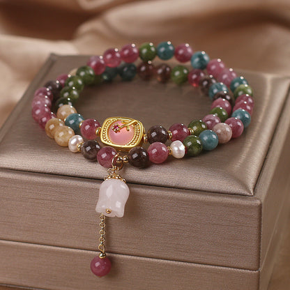 New Chinese Style Natural Color Tourmaline Double Circle Bracelet