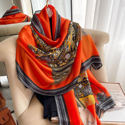 New Emulation Silk Scarf Women's Fashion Printed Long Winter Warm Windproof Scarf Shawl