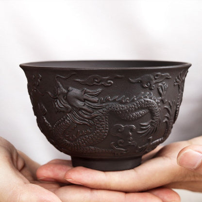 Chinese Dragon Embossed Handmade Purple Clay Teacups-3