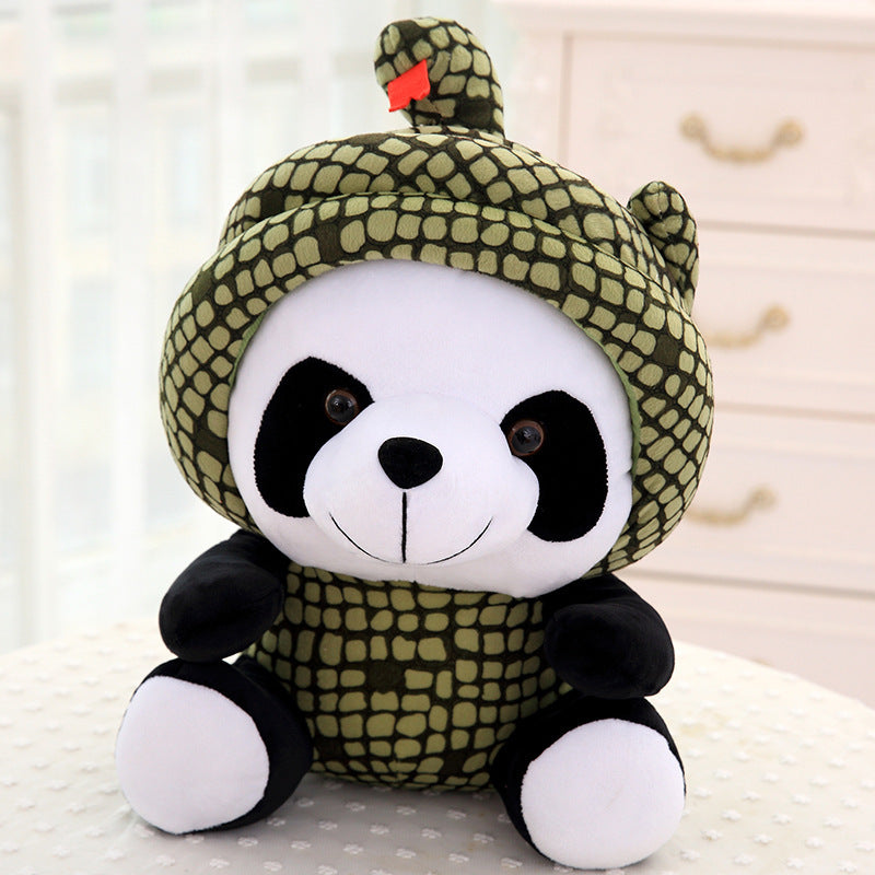 Panda plush toy with short fur and cotton stuffing