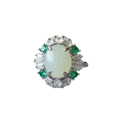 Women's Fashion 925 Inlaid White Jade Egg Surface Ring