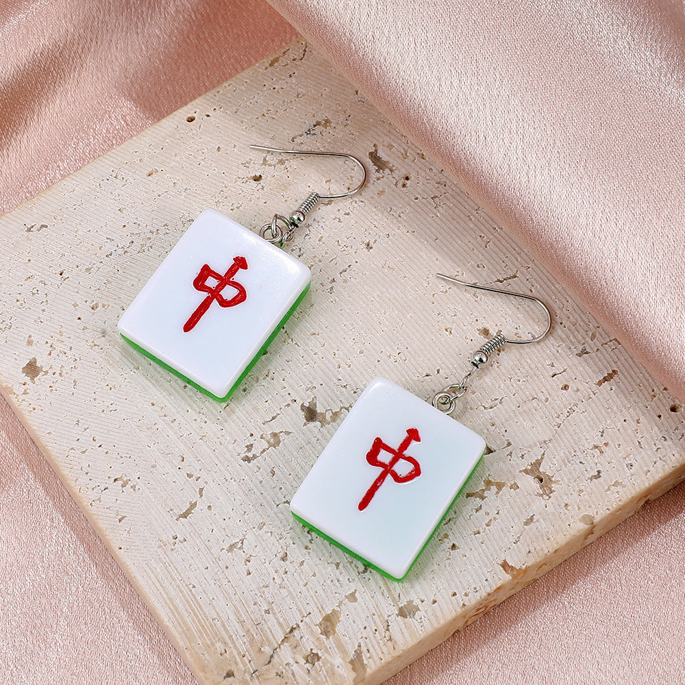 Chinese Style Personality And Fun Mahjong Earrings With The Same Style