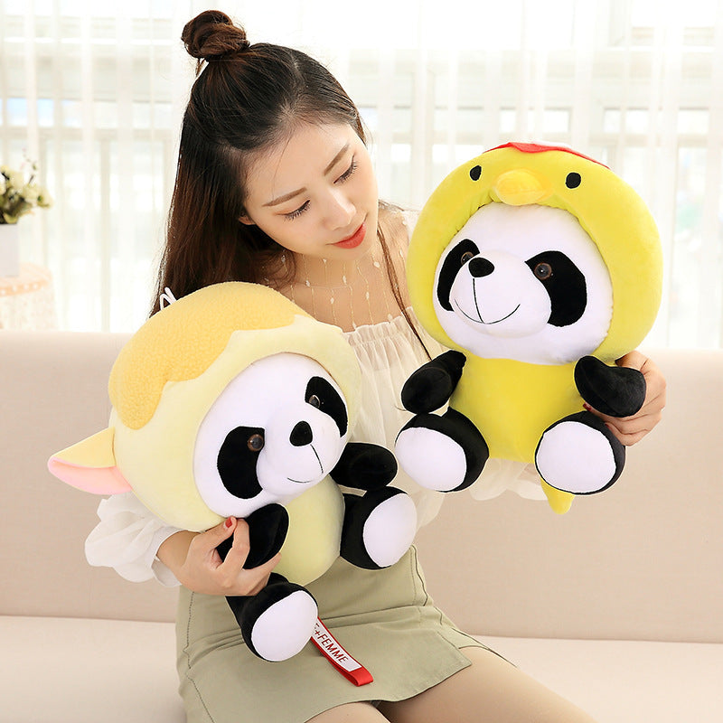 Panda plush toy with short fur and cotton stuffing