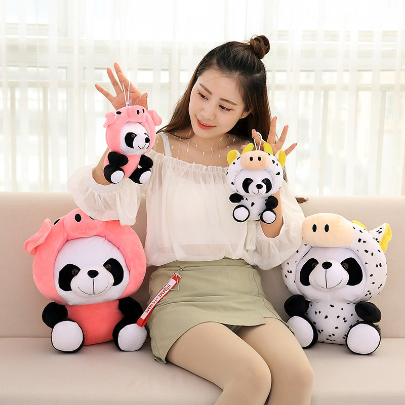 Panda plush toy with short fur and cotton stuffing