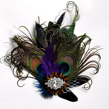 Peacock feather diamond hairpin bridal headdress