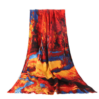 Chinese Ethnic Style Literature and Art Landscape Ladies Scarf