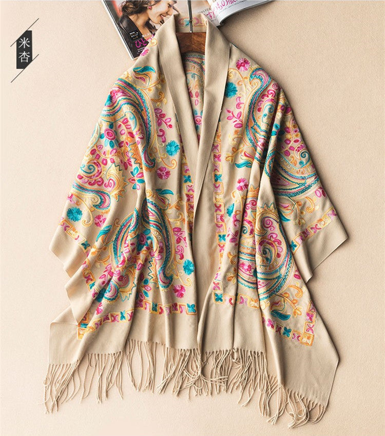 Chinese Ethnic Style Cashmere Embroidered Scarf Shawl