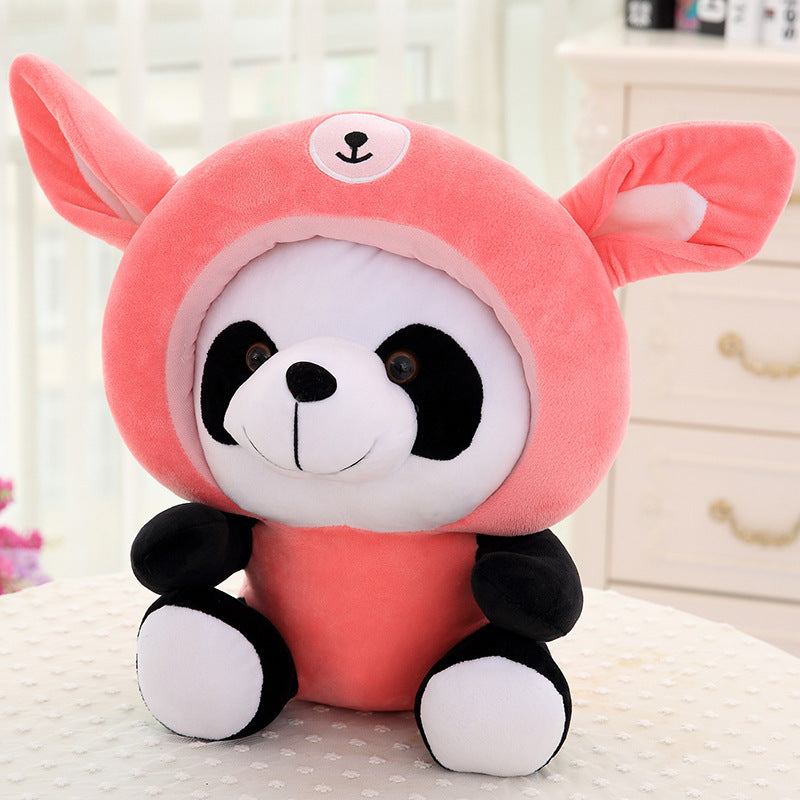 Panda plush toy with short fur and cotton stuffing