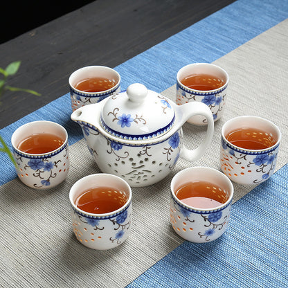 Complete Set Of Exquisite Honeycomb Hollow Ceramic Teapot Business Gifts Kung Fu Tea Set Tea Set