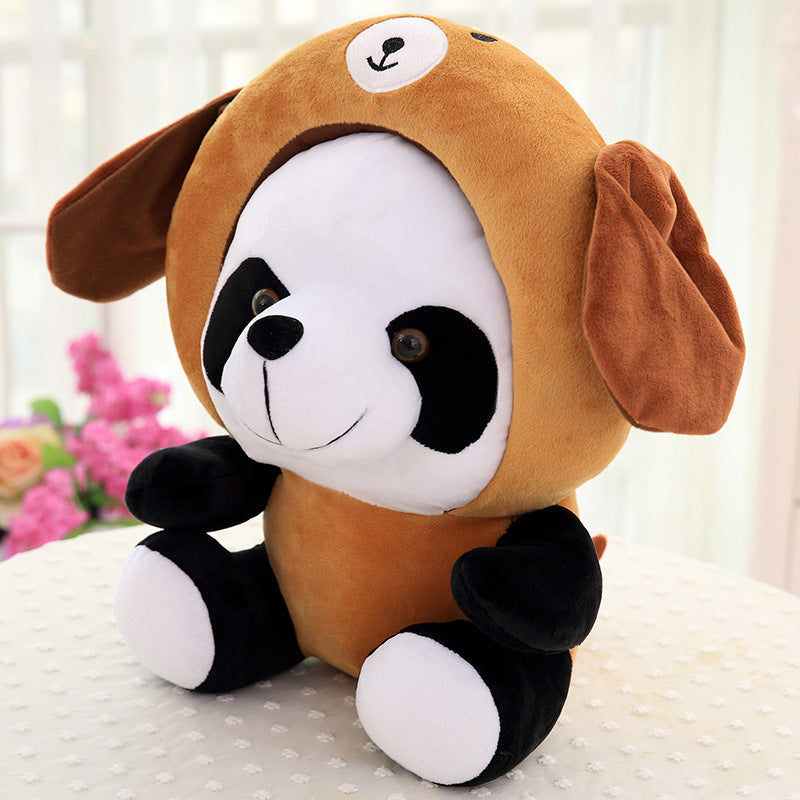 Panda plush toy with short fur and cotton stuffing