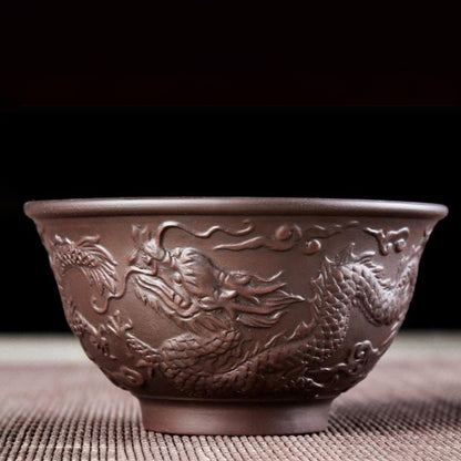 Chinese Dragon Embossed Handmade Purple Clay Teacups-8