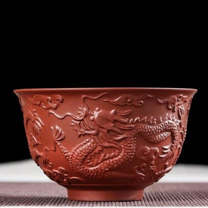 Chinese Dragon Embossed Handmade Purple Clay Teacups-6