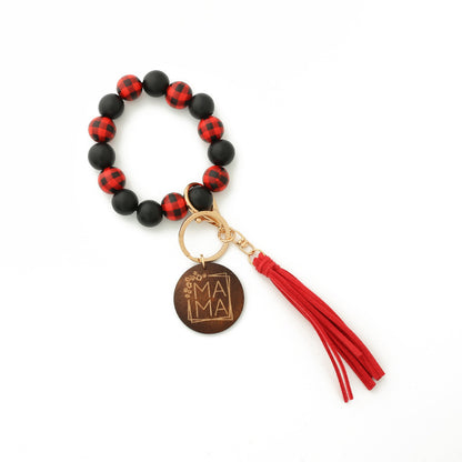 Fashion Wooden Beads Bracelet Tassel Keychain