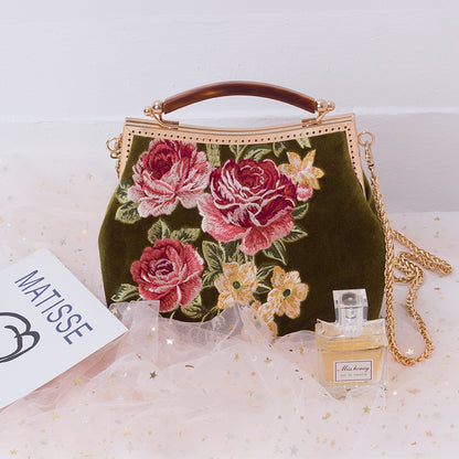 Chinese cheongsam elements retro style rose embroidery fashion shoulder bag