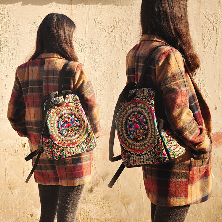 Ethnic style embroidered backpack