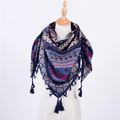 Ethnic Style Fringed Scarf Jacquard Square Scarf