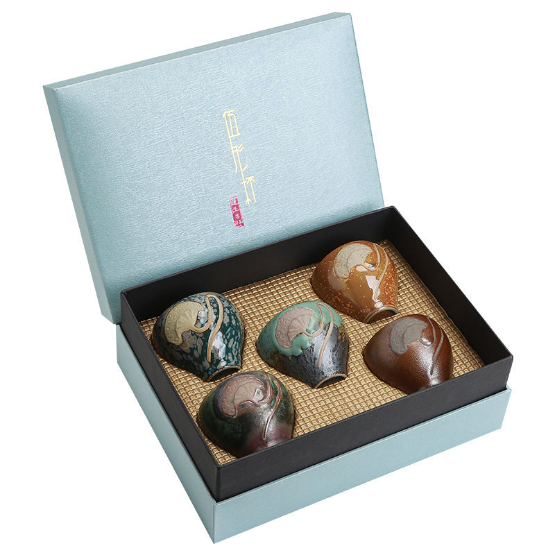 Creative Zen Lotus Colored Glaze Tea Cup Set Gift Box-5