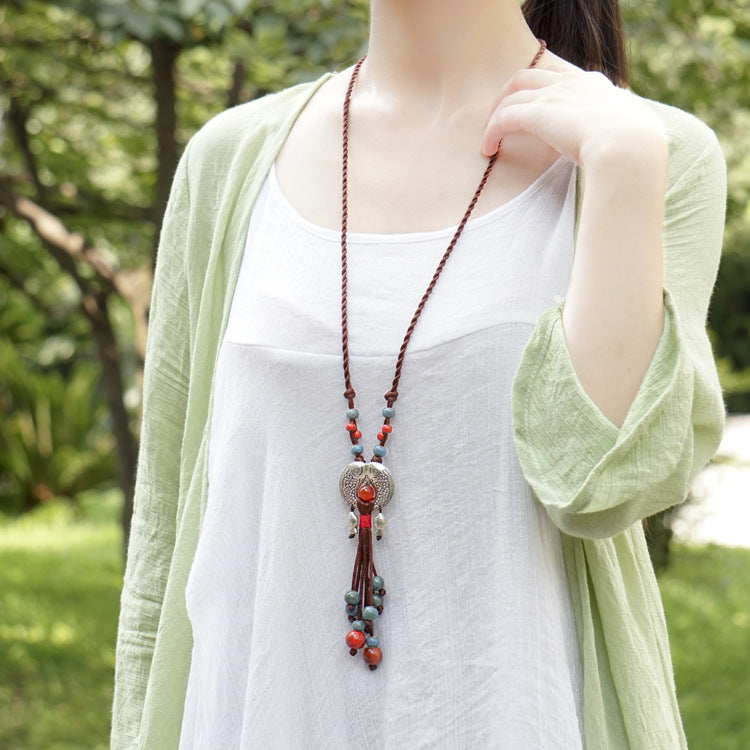 Ethnic Style Ceramic Jewelry Sweater Chain Long Necklace