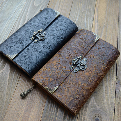 Loose-leaf Notebook With Lock First Layer Leather Notepad