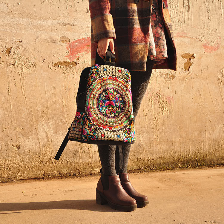 Ethnic style embroidered backpack