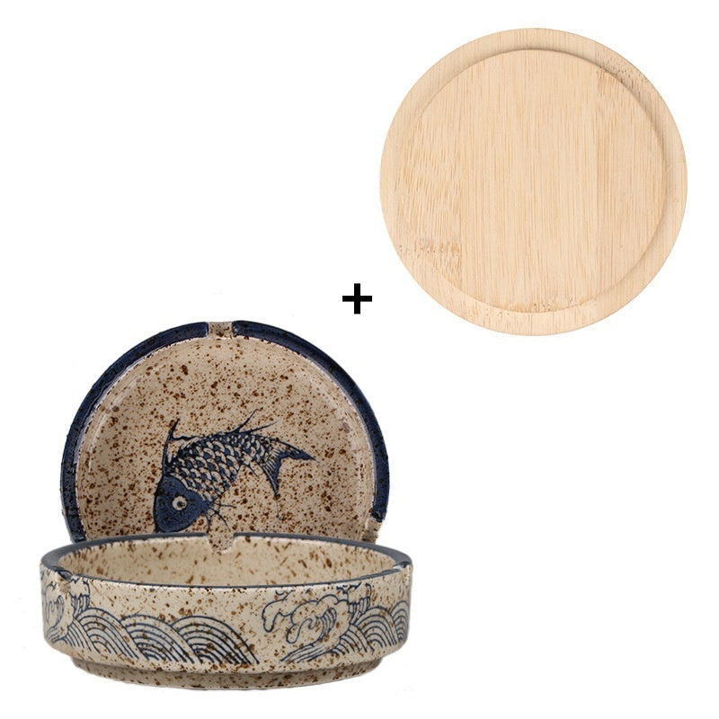 Chinese Style Fish Picture Retro Ashtray Ceramic Creative