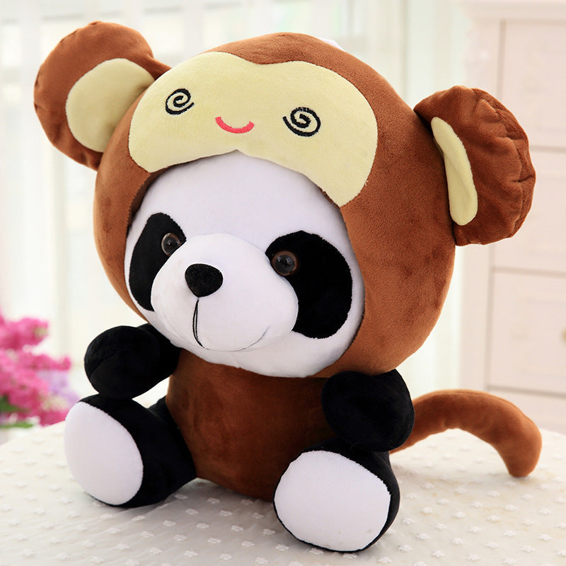 Panda plush toy with short fur and cotton stuffing