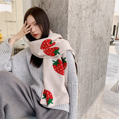 Long strawberry knitted scarf