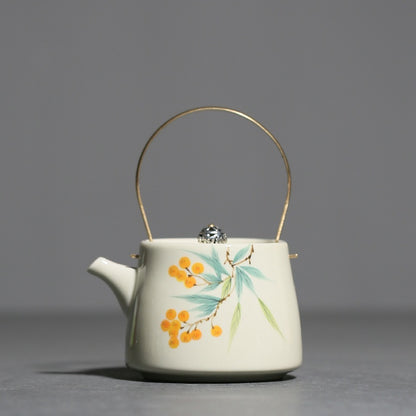 Hand Painted Loquat Underglaze Loop-handled Teapot Ceramic Small Size Teapot