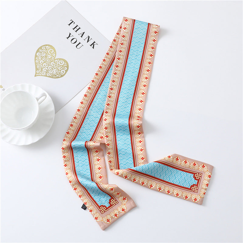 Narrow Long Silk Scarf Female Print Small Scarf Small Streamer Scarf