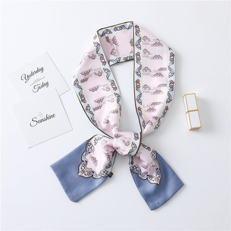 Narrow Long Silk Scarf Female Print Small Scarf Small Streamer Scarf