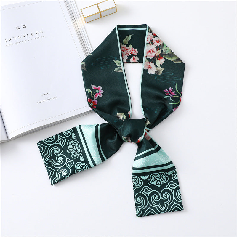 Narrow Long Silk Scarf Female Print Small Scarf Small Streamer Scarf