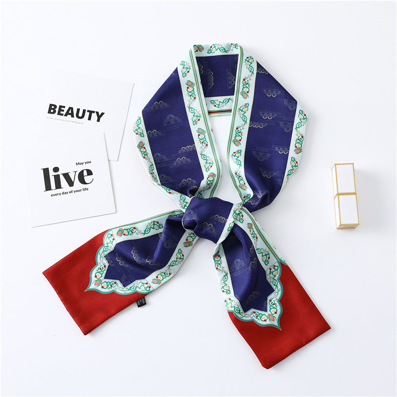 Narrow Long Silk Scarf Female Print Small Scarf Small Streamer Scarf