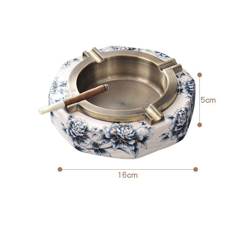 Creative New Chinese Ceramic Metal Blue And White Household Ashtray