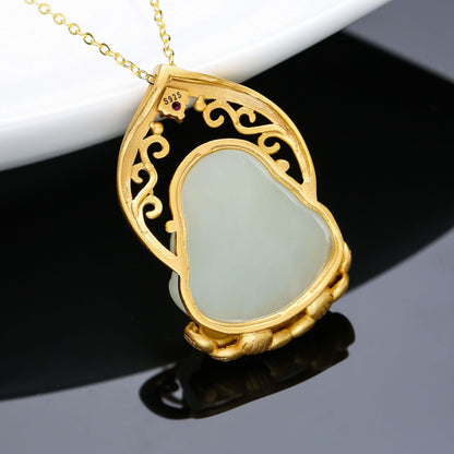 Ancient French Silver S925 Gold Inlaid Hetian Jade Pendant