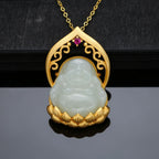 Ancient French Silver S925 Gold Inlaid Hetian Jade Pendant