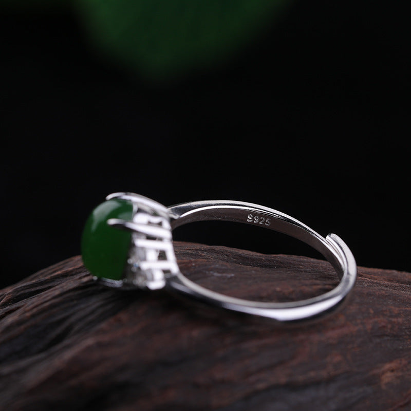 Vintage Inlaid Jade Opening 925 Silver Ring