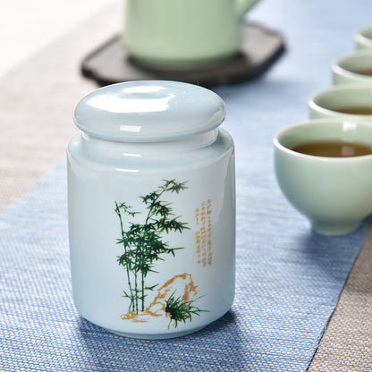 Storage Tank Blue And White Porcelain White Porcelain Tea Caddy Wholesale Custom