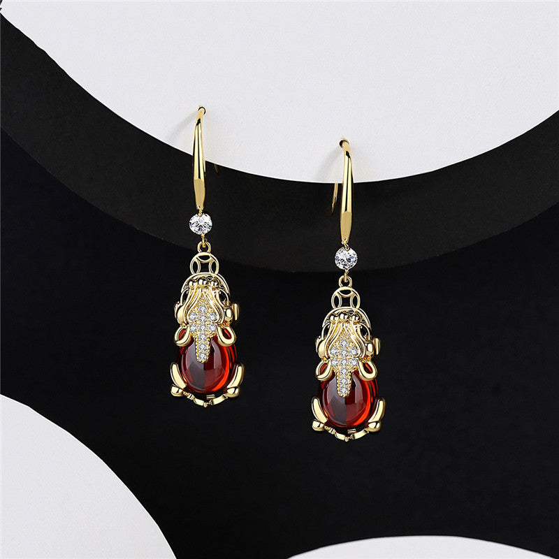 Chinese Style Auspicious Pixiu Copper Coin Earrings