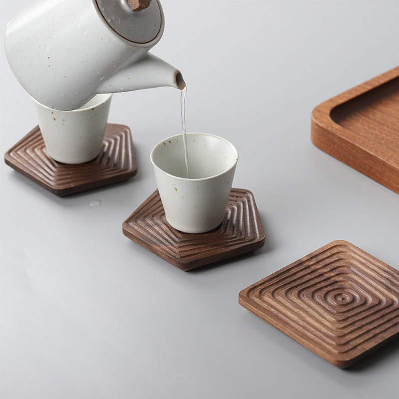 Black Walnut Geometric Tea Coasters Solid Wood Creative Cup Holder