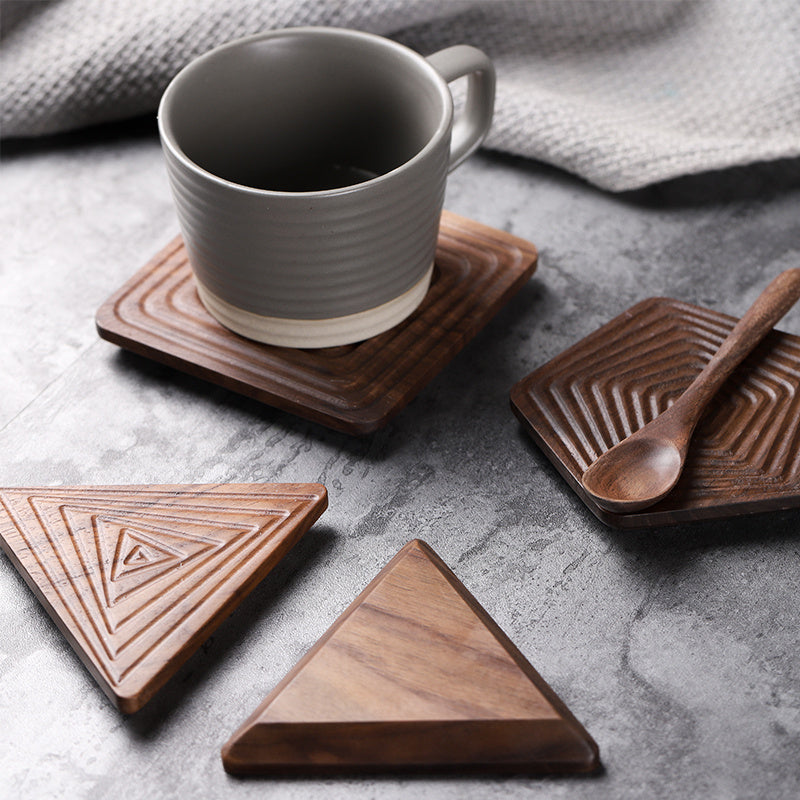 Black Walnut Geometric Tea Coasters Solid Wood Creative Cup Holder