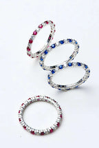 Imported 5A high carbon diamond natural red sapphire row diamond vice ring diamond ring 925 silver plated platinum stacking ring