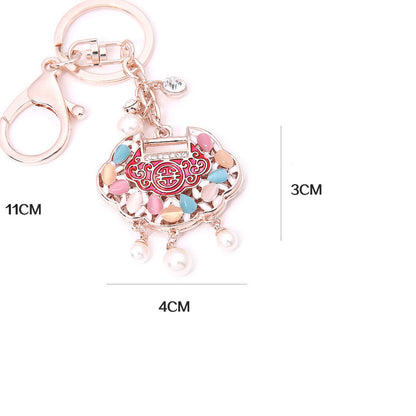 Creative Chinese Feng Shui Diamond Crystal Long Life Lock Cute Female Keychain Car Bag Pendant Key Ring Factory Wholesale