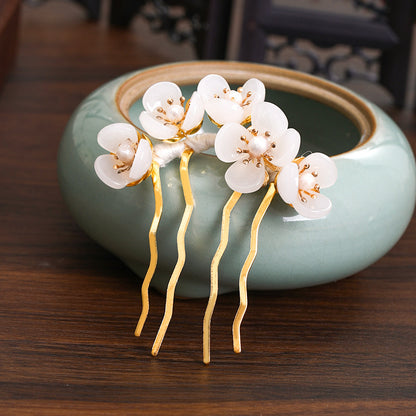 Hanfu Costume Handmade Hairpin Flower Pearl Headdress Hairpin Antique Hair Accessories