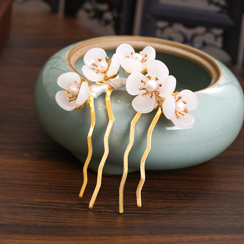 Hanfu Costume Handmade Hairpin Flower Pearl Headdress Hairpin Antique Hair Accessories