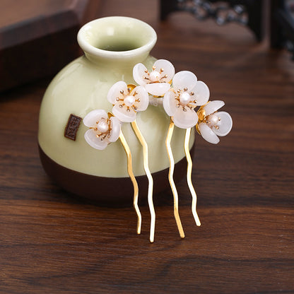 Hanfu Costume Handmade Hairpin Flower Pearl Headdress Hairpin Antique Hair Accessories